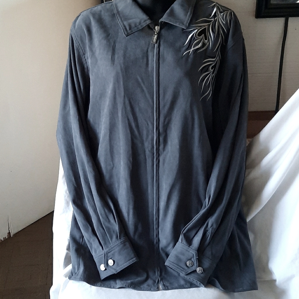 Vintage Gray suede Bob Mackie wearable art jacket